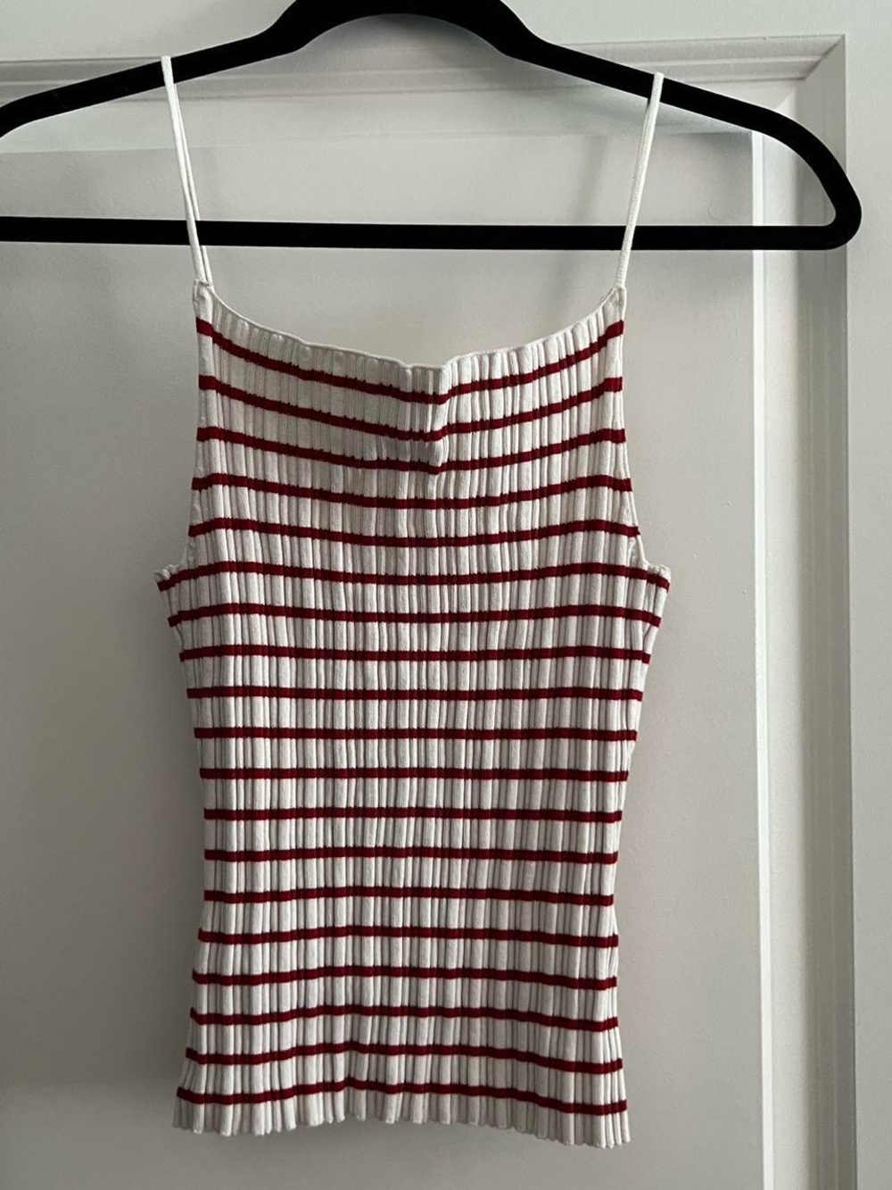 H&M White and Red Ribbed Striped Cami